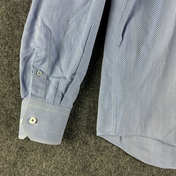 Bugatchi Uomo Shirt Mens Medium Button Up Blue Stripe Cotton Pocket - Picture 3 of 11